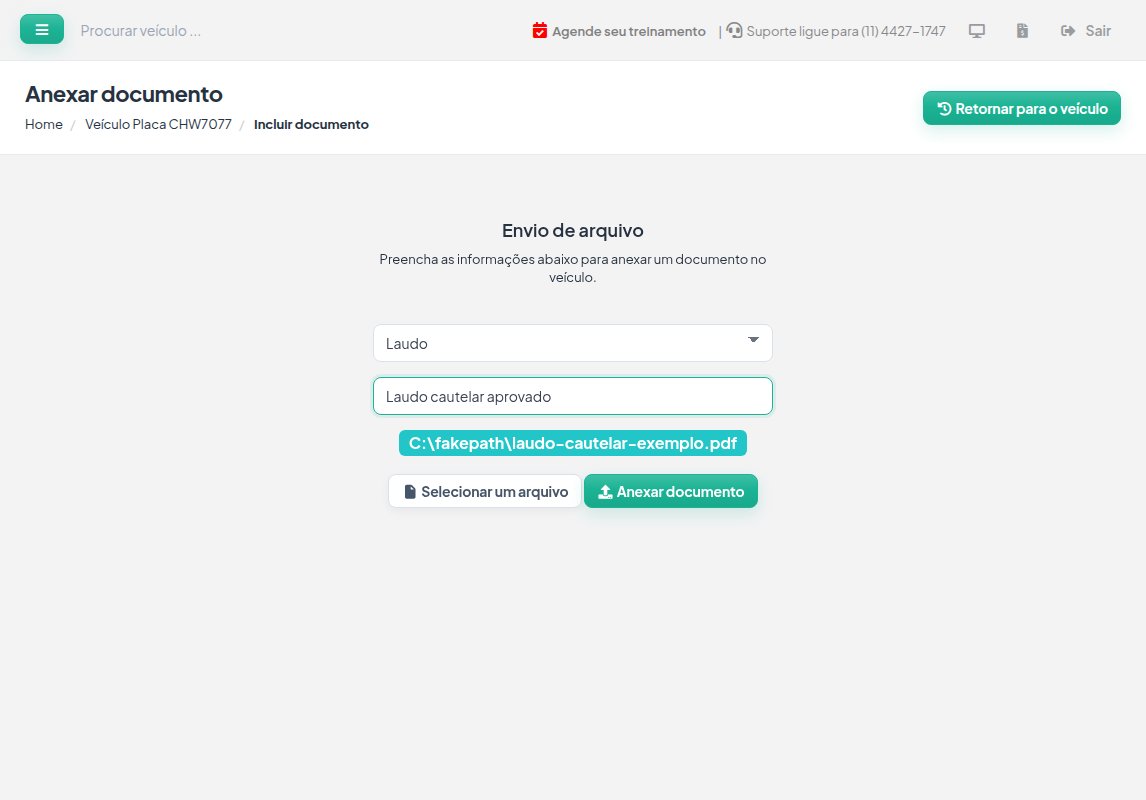 Tela Anexar documento com o tipo Laudo, a descrição Laudo cautelar aprovado e o arquivo selecionado.